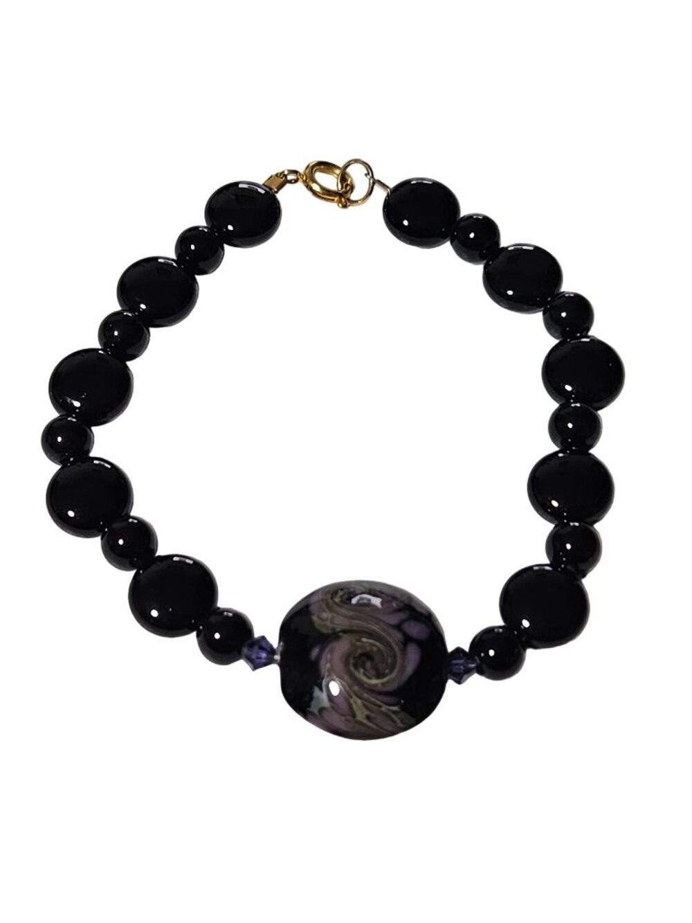 Y2K Beaded Bracelet Black Purple Lampwork Glass Boho Gothic Witchy Dark Romantic